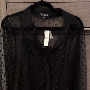 J.Crew Black Sheer Polka Dot Blouse